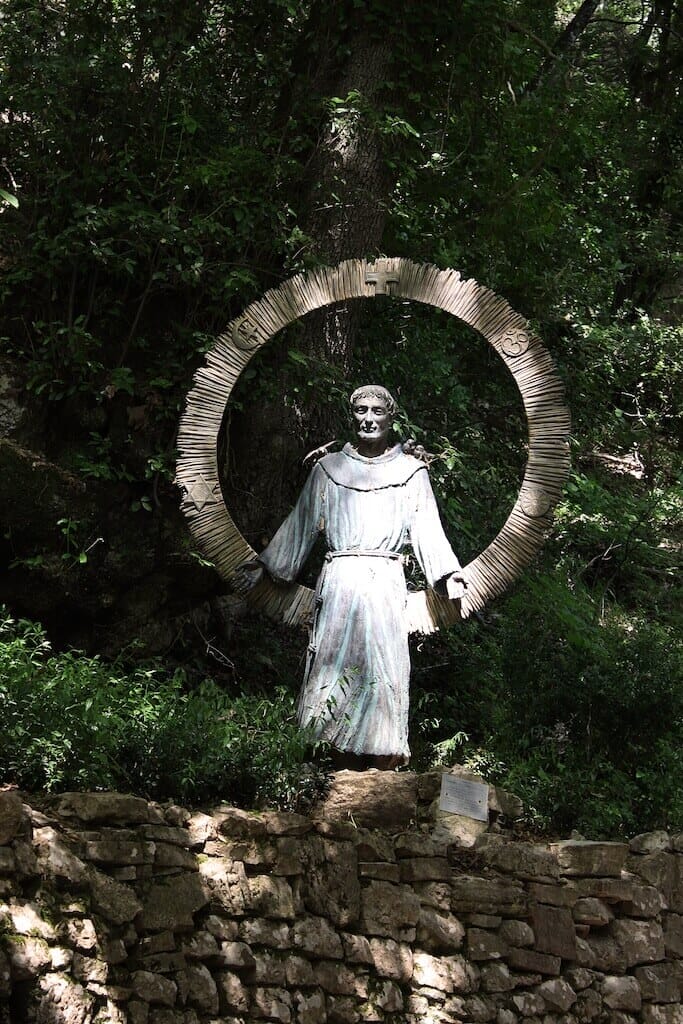 St. Francis statue at Eremo delle Carceri.