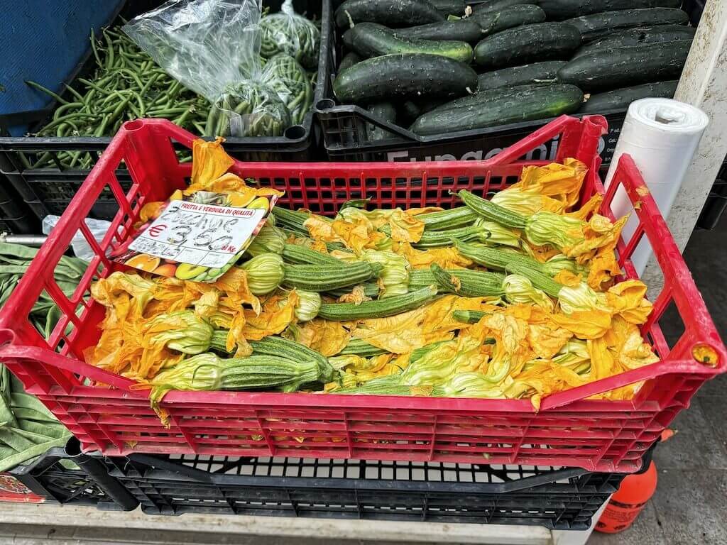 Fresh zucchini flower at Testaccio Market