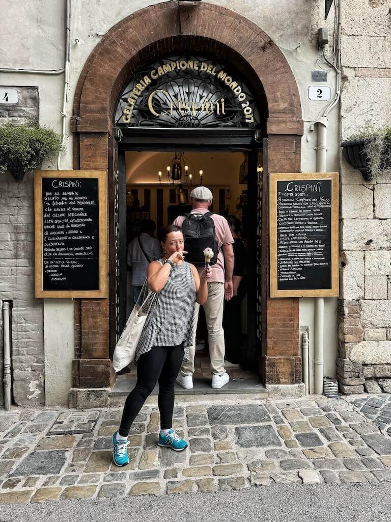 eating gelato in Spoleto.
