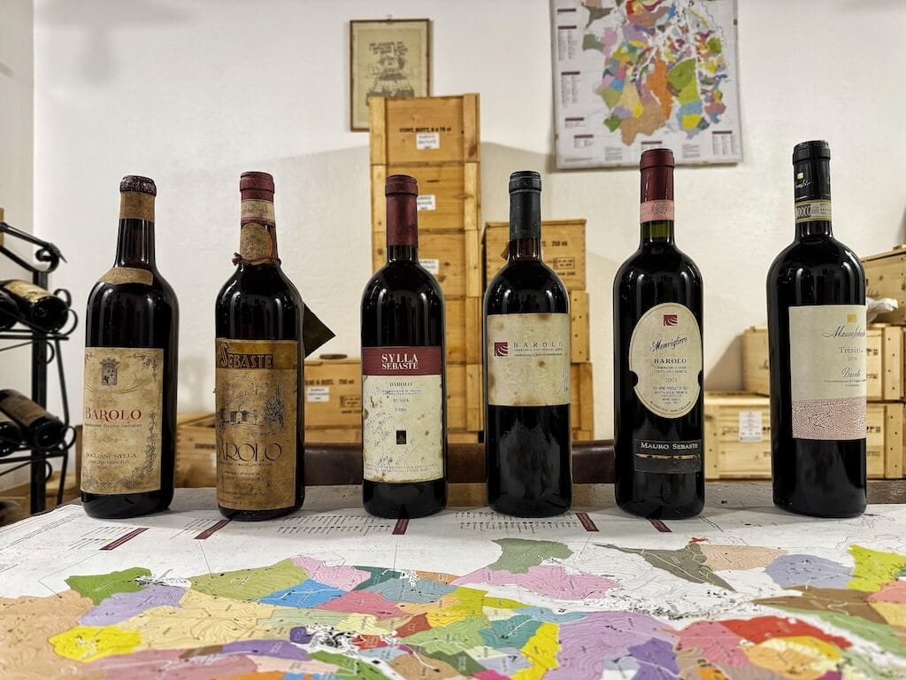 Wine tasting in the Langhe at Mauro Sebaste winery.