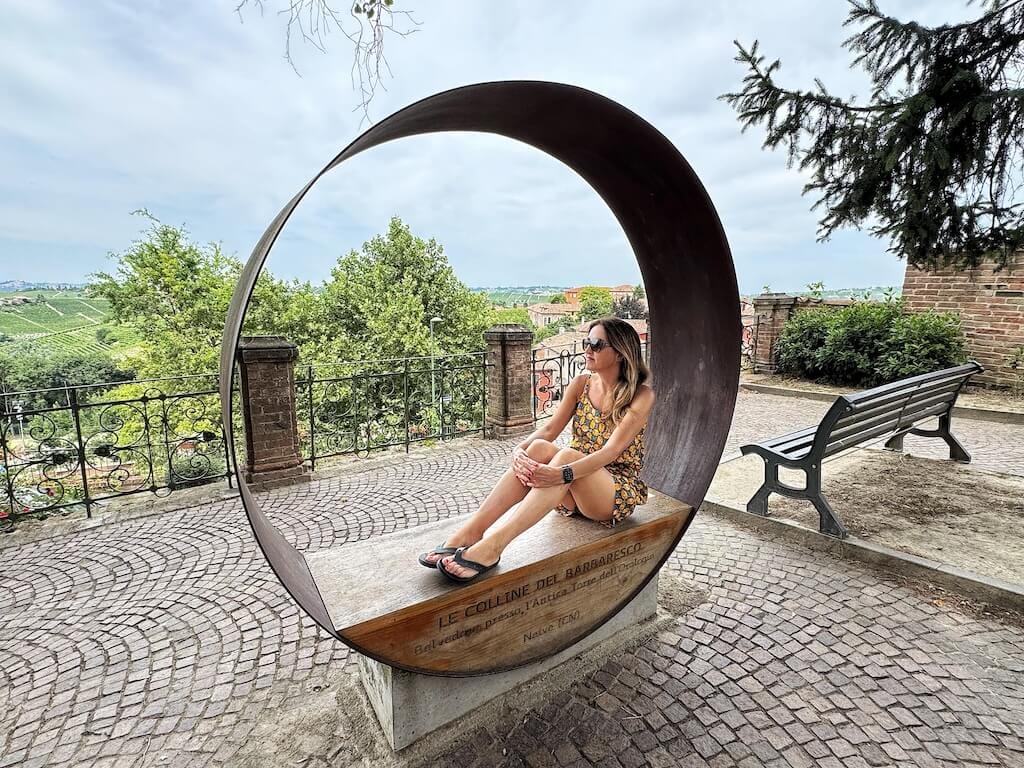 Posing for a photo in Neive Langhe Piedmont.