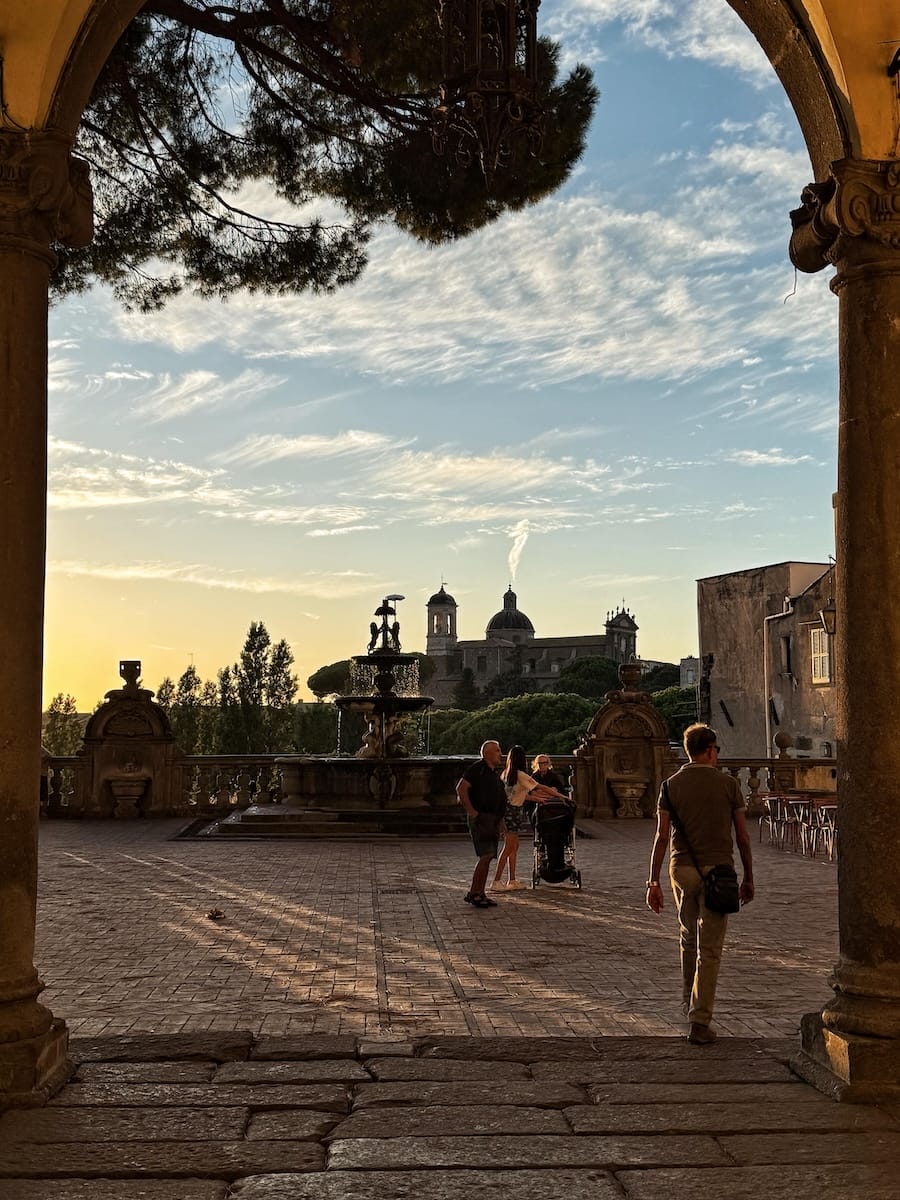 Viterbo travel guide: this is a sunset view from the terrace at Palazzo dei Priori
