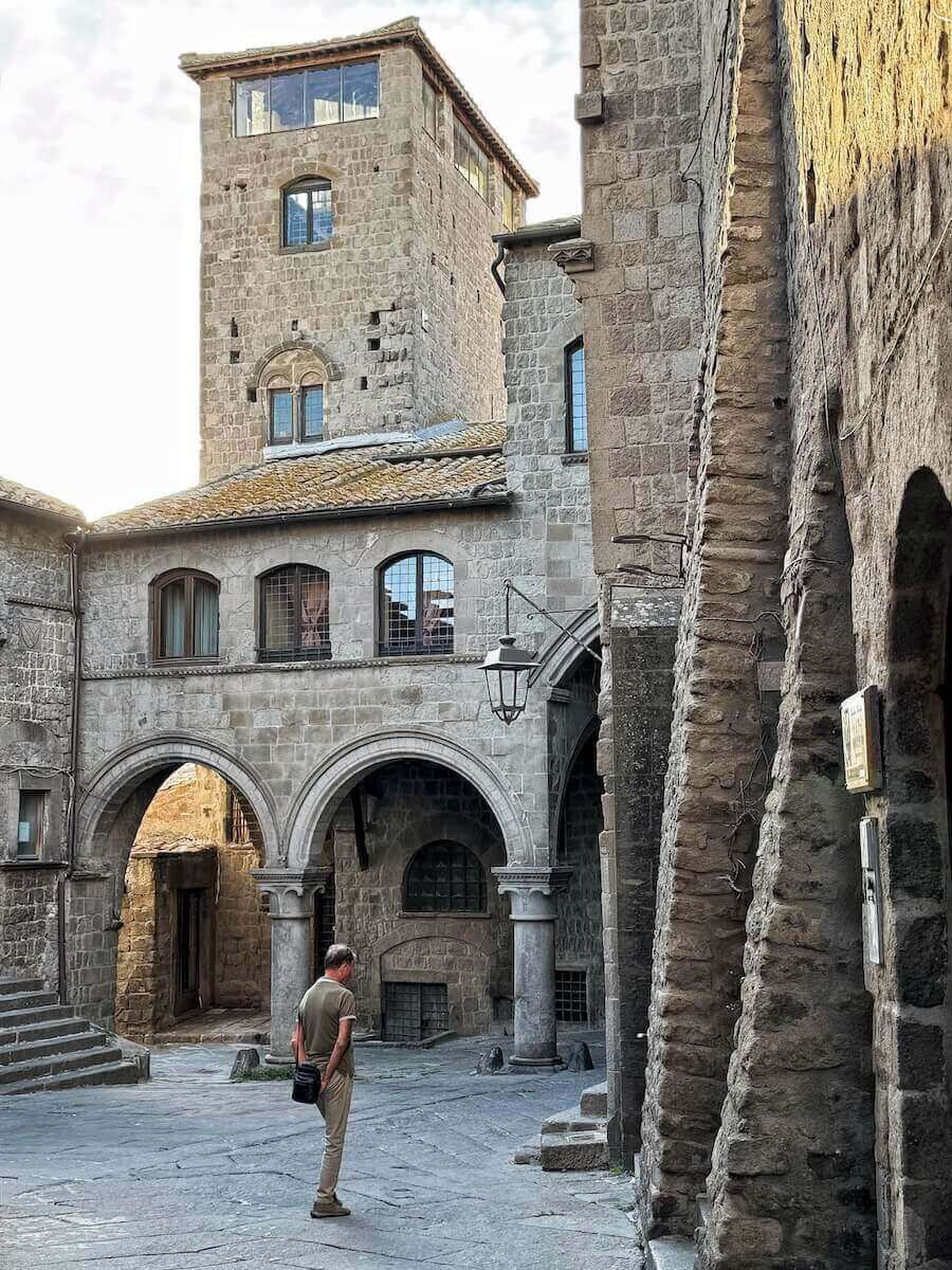 My dad exploring San Pellegrino historic district in Viterbo