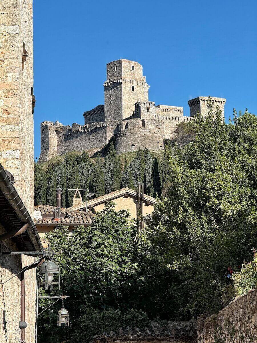 Rocca Maggiore seen as entering Assisi historic center.