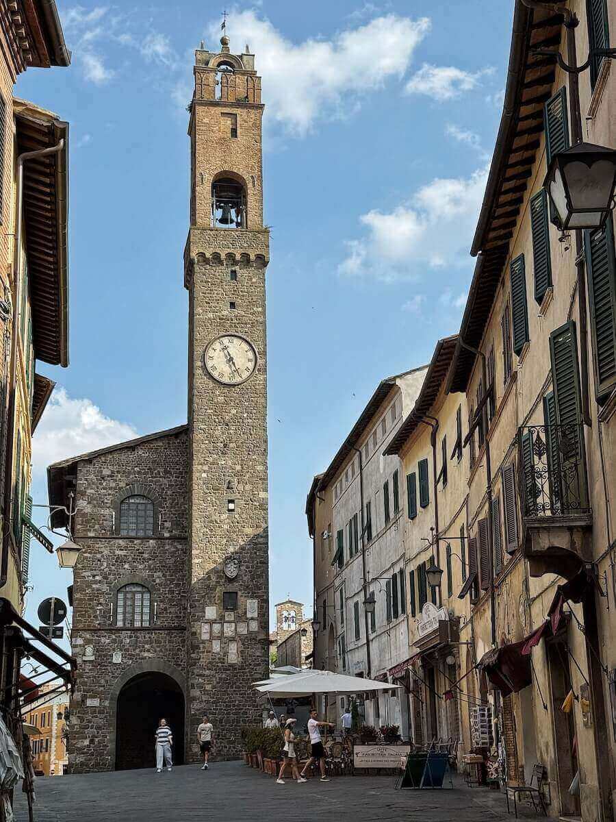 Clock tower in Piazza del Popolo in Montalcino.