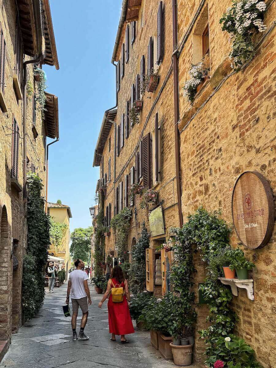 Historic center of Pienza, the prettiest town in Val d'Orcia.