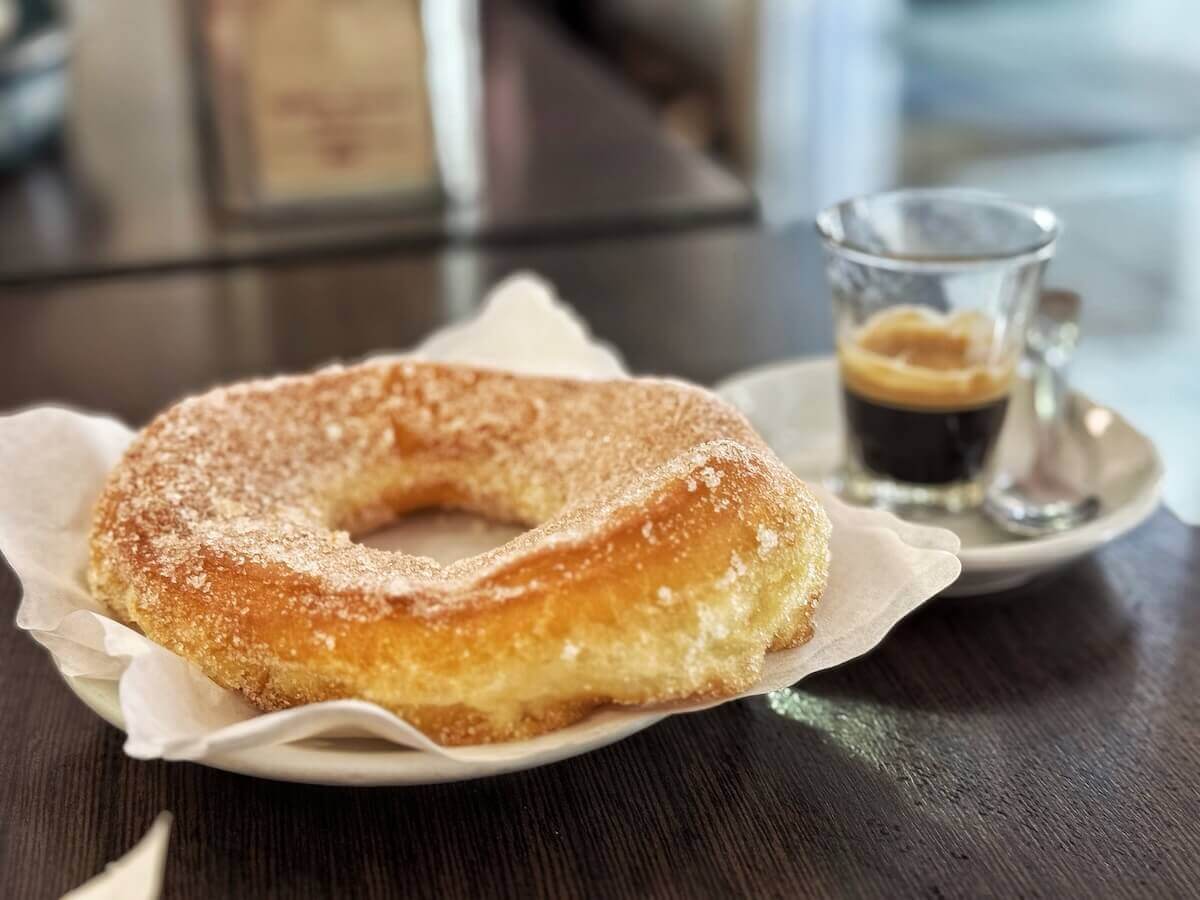 pastry and coffee for breakfast in Italy.