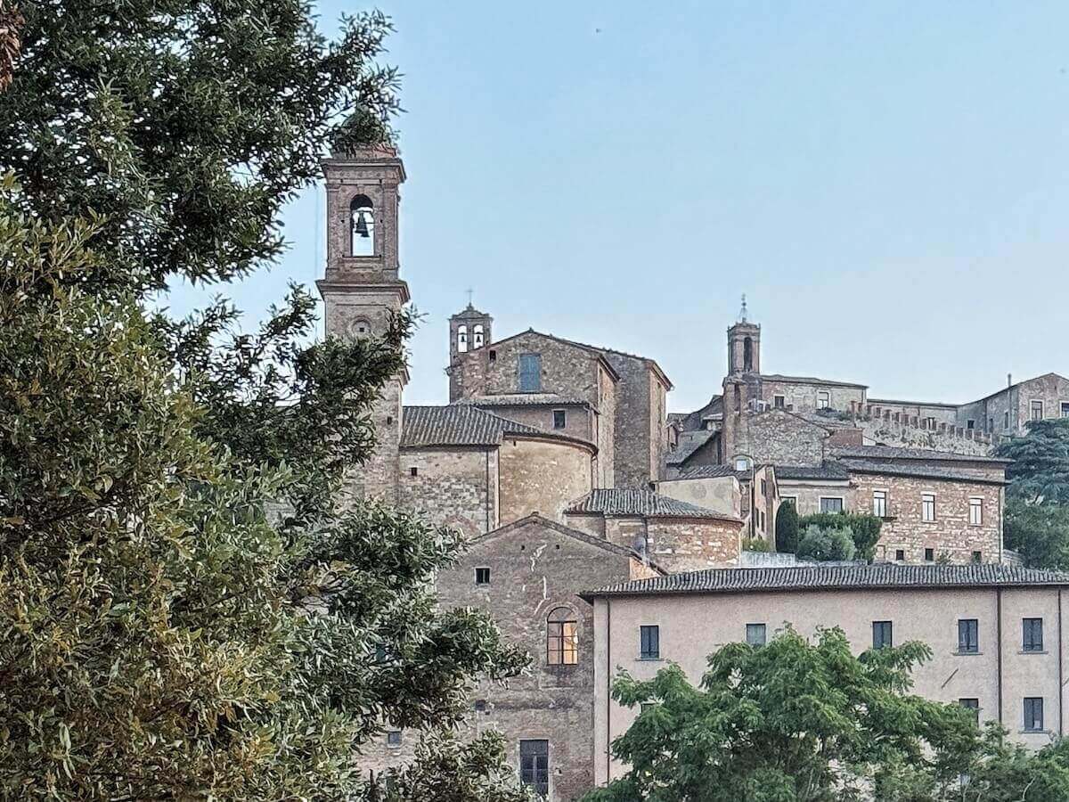 View of Montepulciano Italy approaching the town.