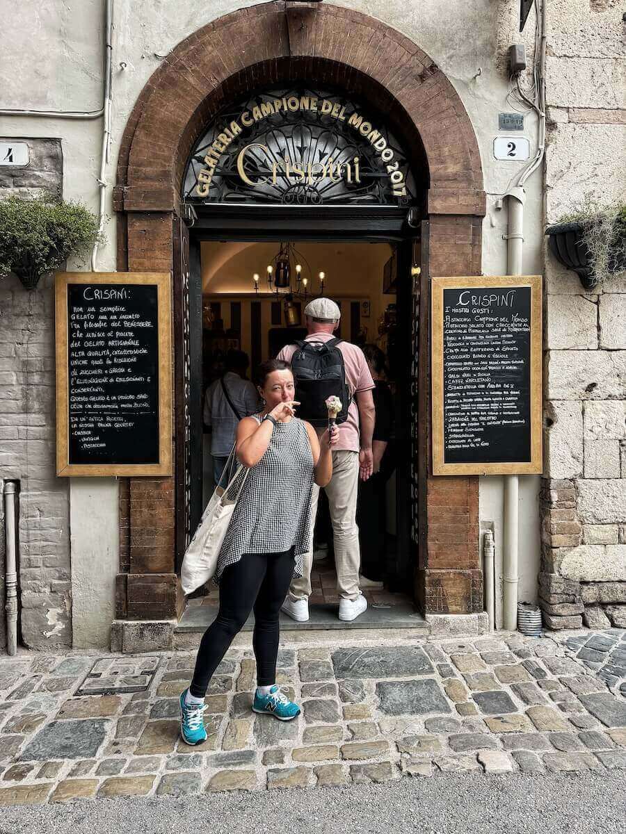 Eating gelato in Spoleto.