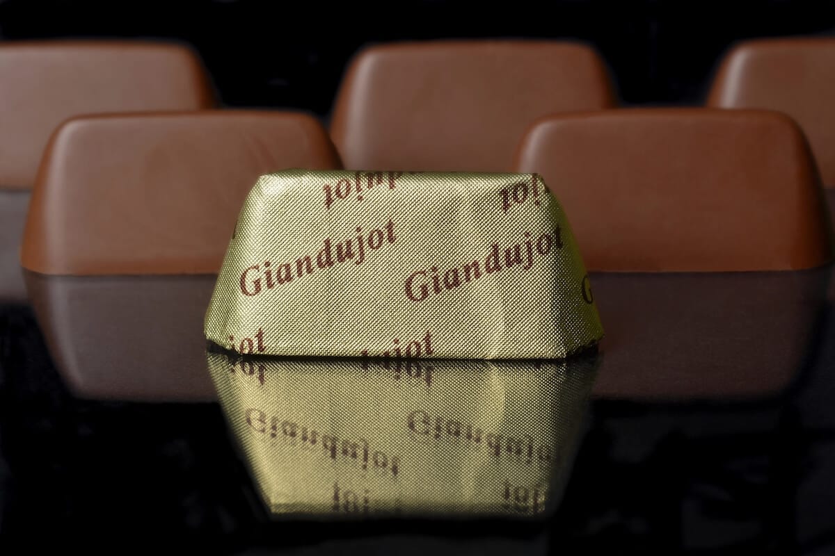 Gianduiotto, a typical chocolate praline of Turin.