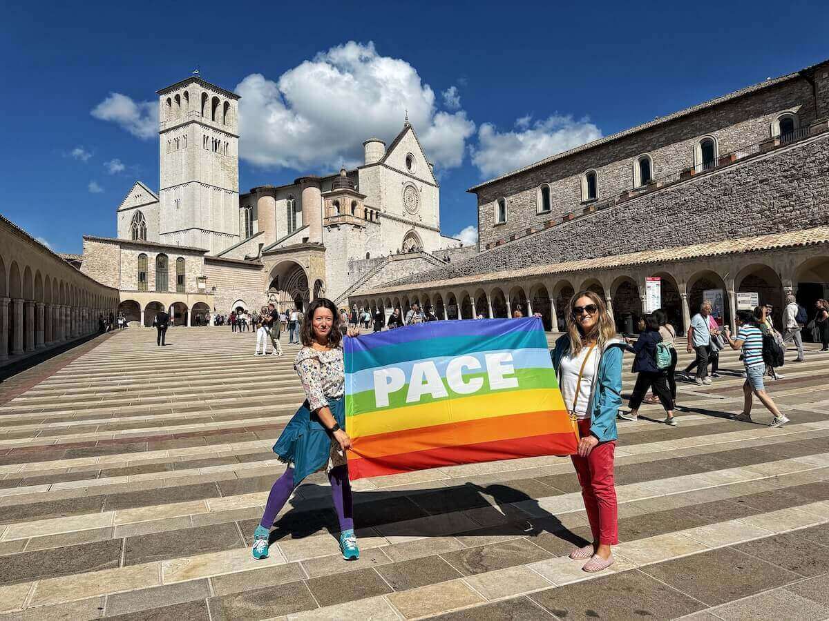 Posing at a peace march in Assisi.